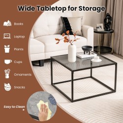 Moderni harmaa neliönmuotoinen sohvapöytä metallirungolla 70 cm Moderni harmaa neliönmuotoinen sohvapöytä metallirungolla 70 cm