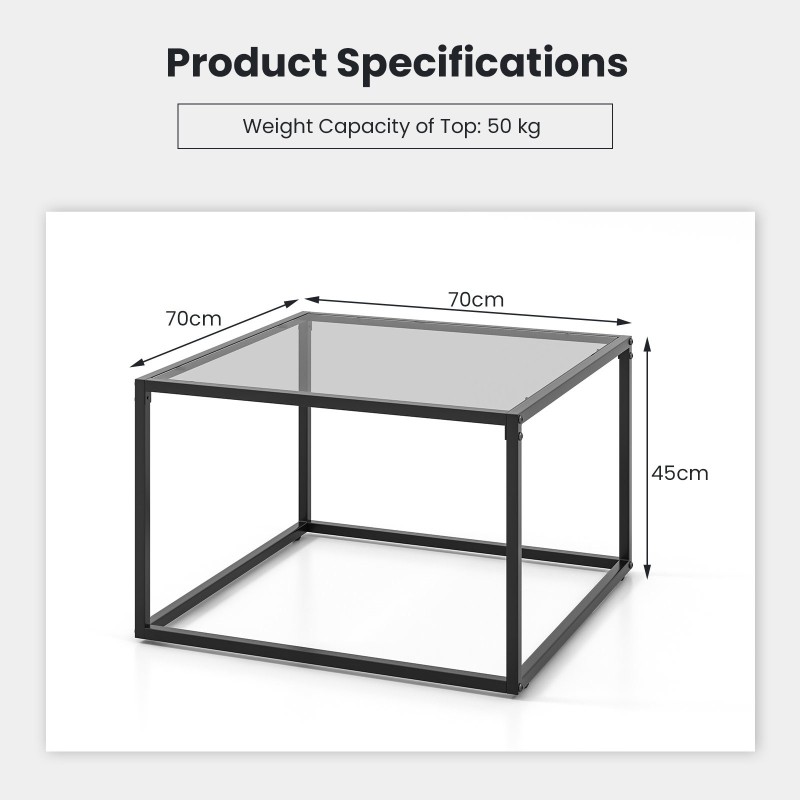 Moderni harmaa neliönmuotoinen sohvapöytä metallirungolla 70 cm Moderni harmaa neliönmuotoinen sohvapöytä metallirungolla 70 cm