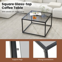 Moderni harmaa neliönmuotoinen sohvapöytä metallirungolla 70 cm Moderni harmaa neliönmuotoinen sohvapöytä metallirungolla 70 cm