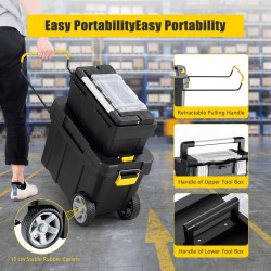 Kaksiosainen rullattava työkalulaatikkosarja musta vetokahvalla