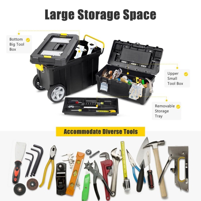 Kaksiosainen rullattava työkalulaatikkosarja musta vetokahvalla