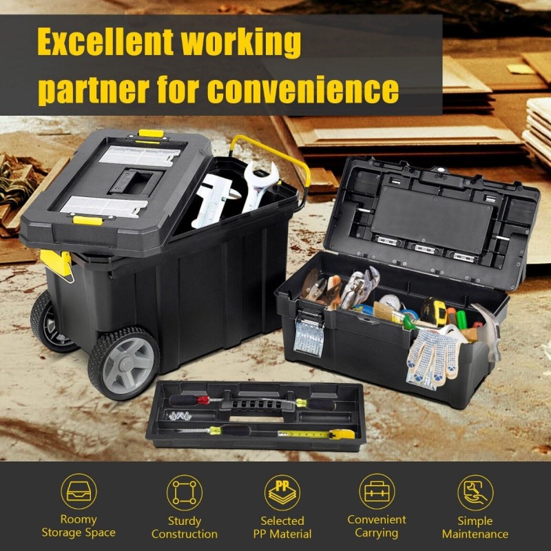 Kaksiosainen rullattava työkalulaatikkosarja musta vetokahvalla