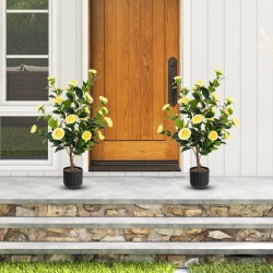 Keltainen tekokamelia puu koristekivillä, 95 cm, 2 kpl