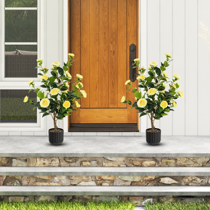 Keltainen tekokamelia puu koristekivillä, 95 cm, 2 kpl