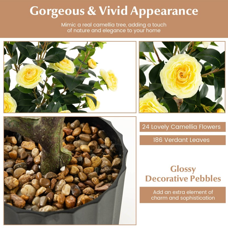 Keltainen tekokamelia puu koristekivillä, 95 cm, 2 kpl