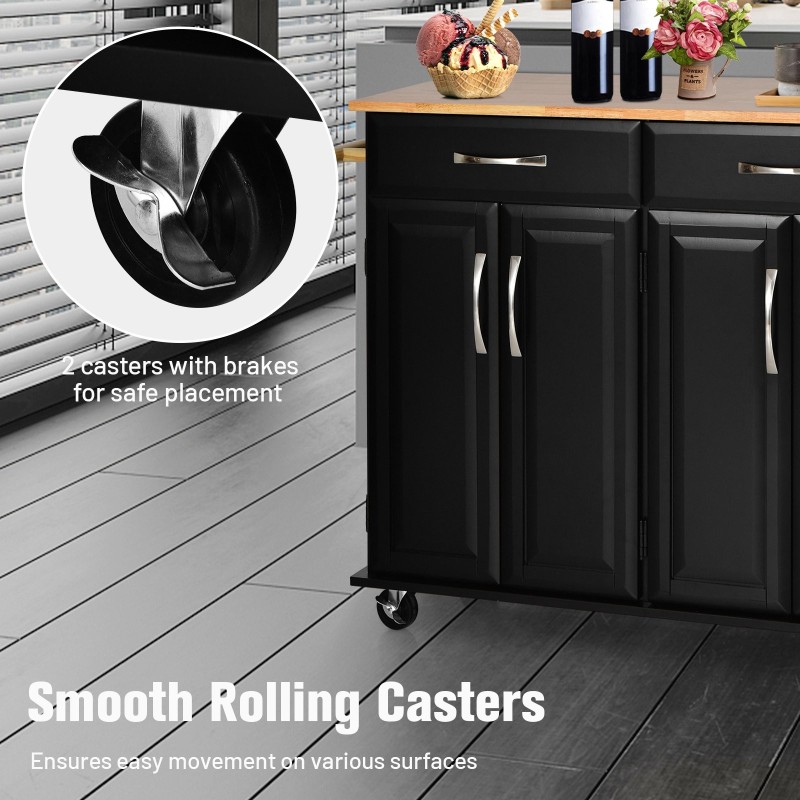 Keittiösaareke lukittavilla pyörillä ja kumipuinen työtaso musta