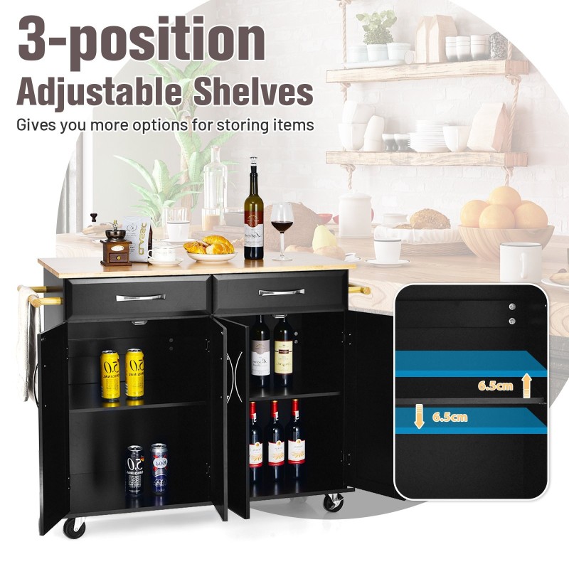 Keittiösaareke lukittavilla pyörillä ja kumipuinen työtaso musta