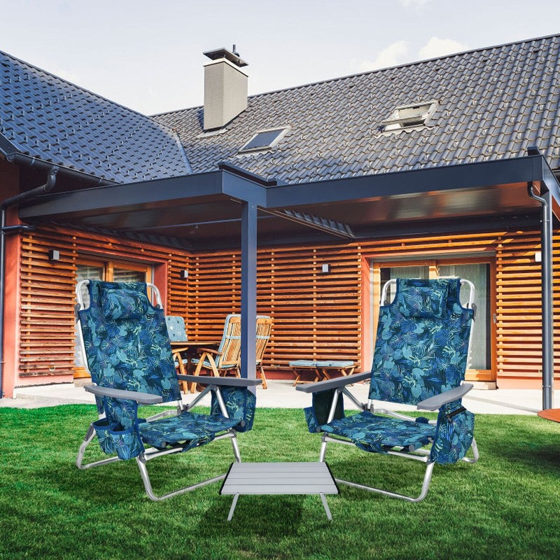 Kolmen osan sininen rantatuoli- ja pöytäsarja ulkokäyttöön