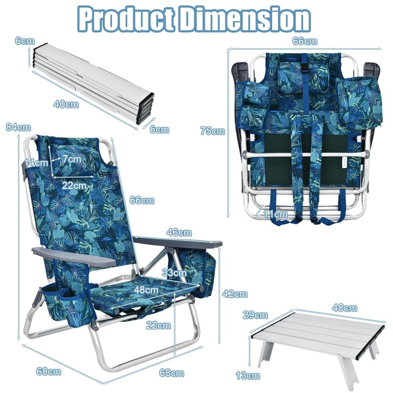 Kolmen osan sininen rantatuoli- ja pöytäsarja ulkokäyttöön