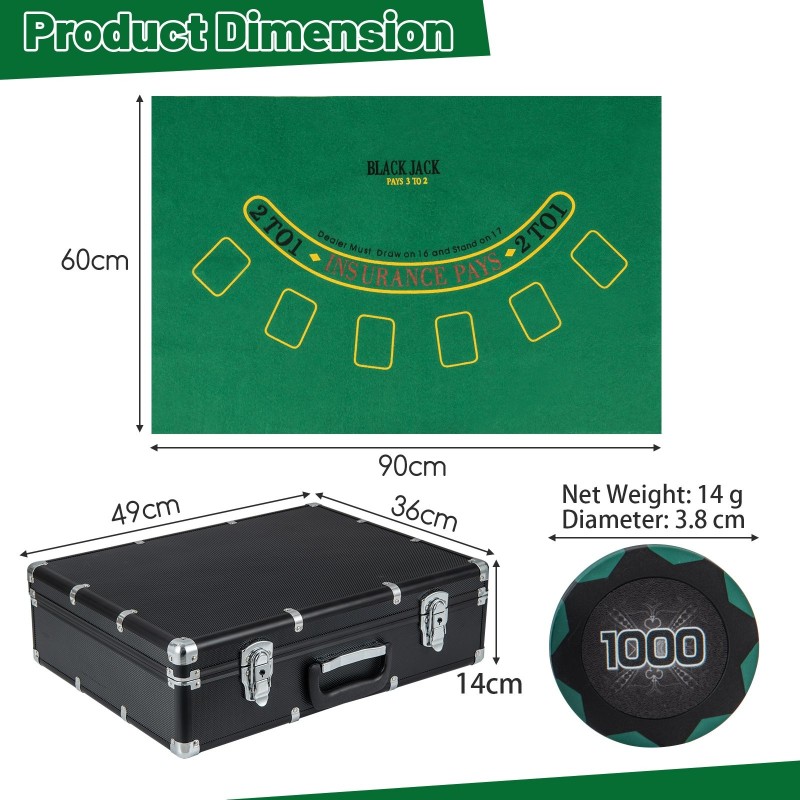600-osainen pokerisetti savimerkkejä kantolaukulla musta