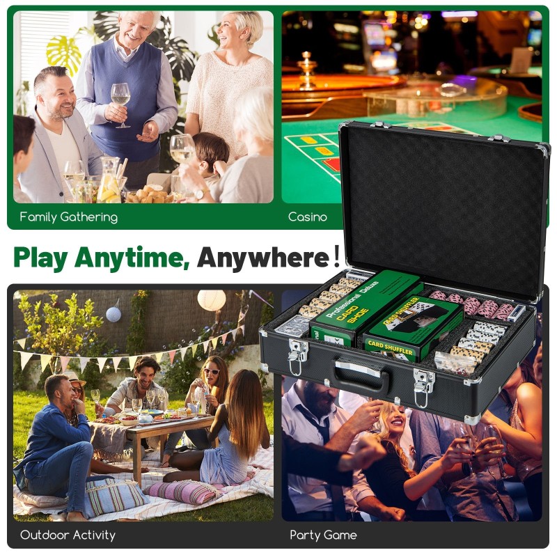 600-osainen pokerisetti savimerkkejä kantolaukulla musta