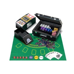 300-osainen pokerisetti kantolaukulla ja korttien sekoittajalla