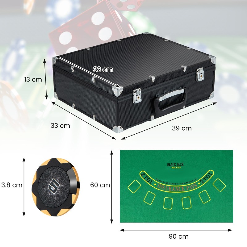 300-osainen pokerisetti kantolaukulla ja korttien sekoittajalla