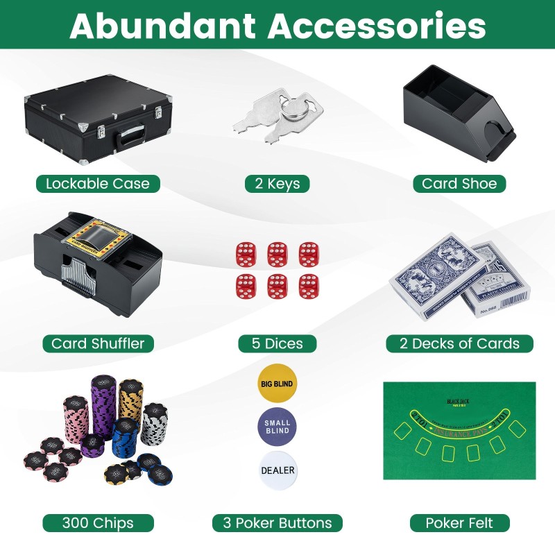 300-osainen pokerisetti kantolaukulla ja korttien sekoittajalla