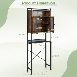 Rustiikkinen yläpuolinen wc-säilytyskaappi metallirungolla, ruskea