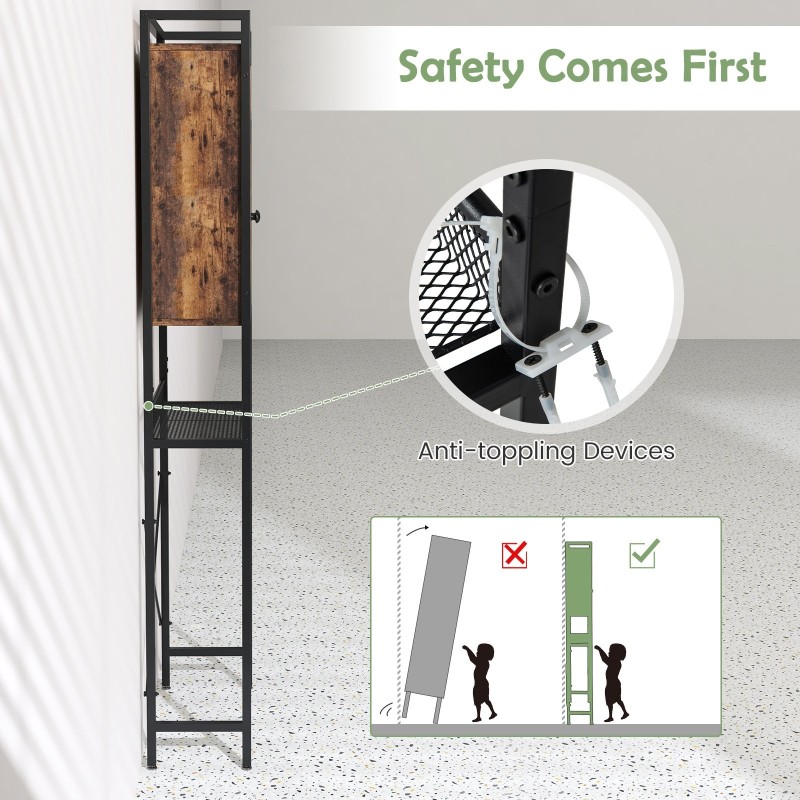 Rustiikkinen yläpuolinen wc-säilytyskaappi metallirungolla, ruskea