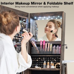 360° kääntyvä lukittava korukaappi kokopitkällä peilillä ruskea