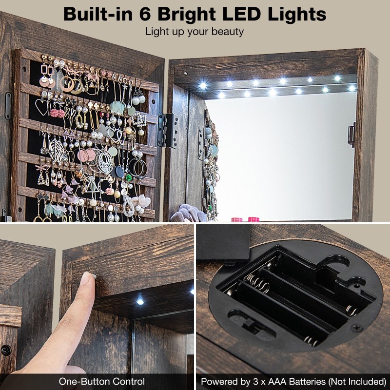 360° kääntyvä lukittava korukaappi kokopitkällä peilillä ruskea