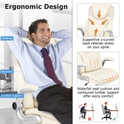 Ergonominen valkoinen työtuoli kallistustoiminnolla ja säädettävällä korkeudella