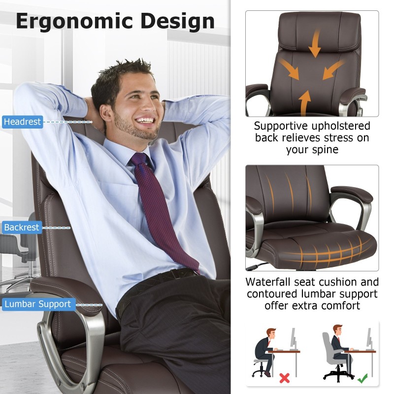 Ergonominen ruskea toimistotuoli säädettävällä korkeudella ja kallistustoiminnolla