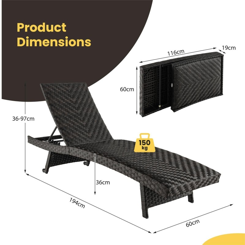 Taitettava ruskea rottinki lepotuoli 5-tasoisella selkänojalla Taitettava ruskea rottinki lepotuoli 5-tasoisella selkänojalla