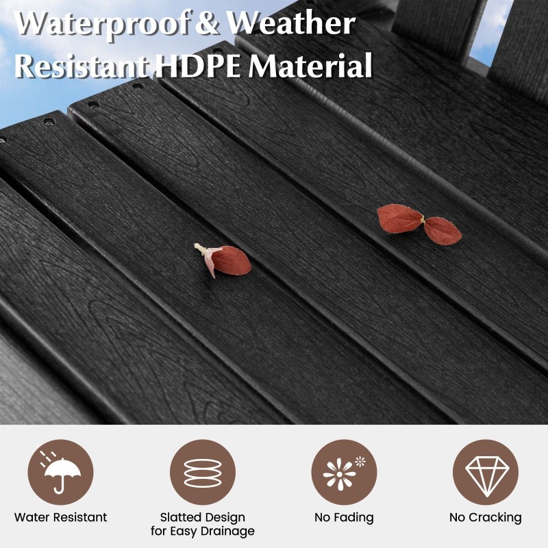 Musta ulkokäyttöön HDPE-baarituoli käsinojilla ja jalkatuella