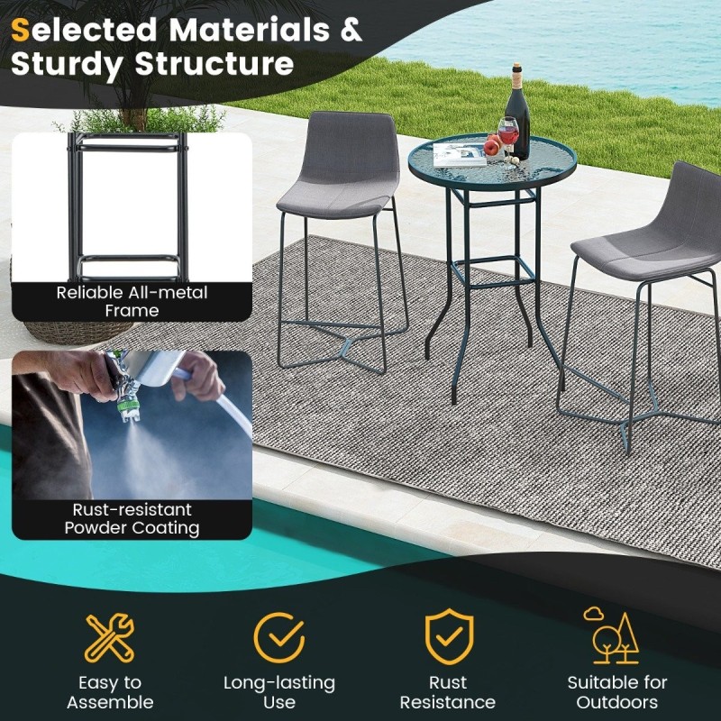 Karkaistu lasinen musta patio-baaripöytä ulko- ja sisäkäyttöön