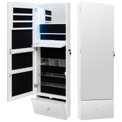 Seinään kiinnitettävä valkoinen LED-korukaappi peilillä