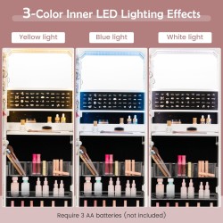 Seinään kiinnitettävä valkoinen LED-korukaappi peilillä