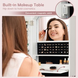 Seinään kiinnitettävä valkoinen LED-korukaappi peilillä