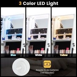 Lukittava valkoinen korukaappi kokovartalopeilillä ja LED-valoilla