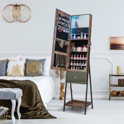 Lukittava lattialla seisova korukaappi peilillä ruskea