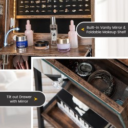 Lukittava lattialla seisova korukaappi peilillä ruskea