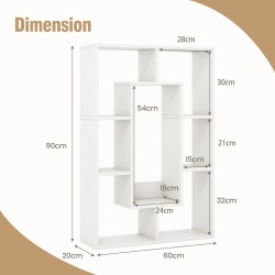 Valkoinen geometrinen kirjahylly 7 lokerolla ja kaatumissuojalla Valkoinen geometrinen kirjahylly 7 lokerolla ja kaatumissuojalla