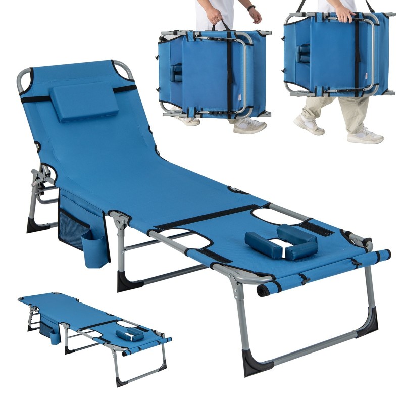 Säädettävä sininen 5-asentoinen taitettava aurinkotuoli ulkokäyttöön Säädettävä sininen 5-asentoinen taitettava aurinkotuoli ulkokäyttöön