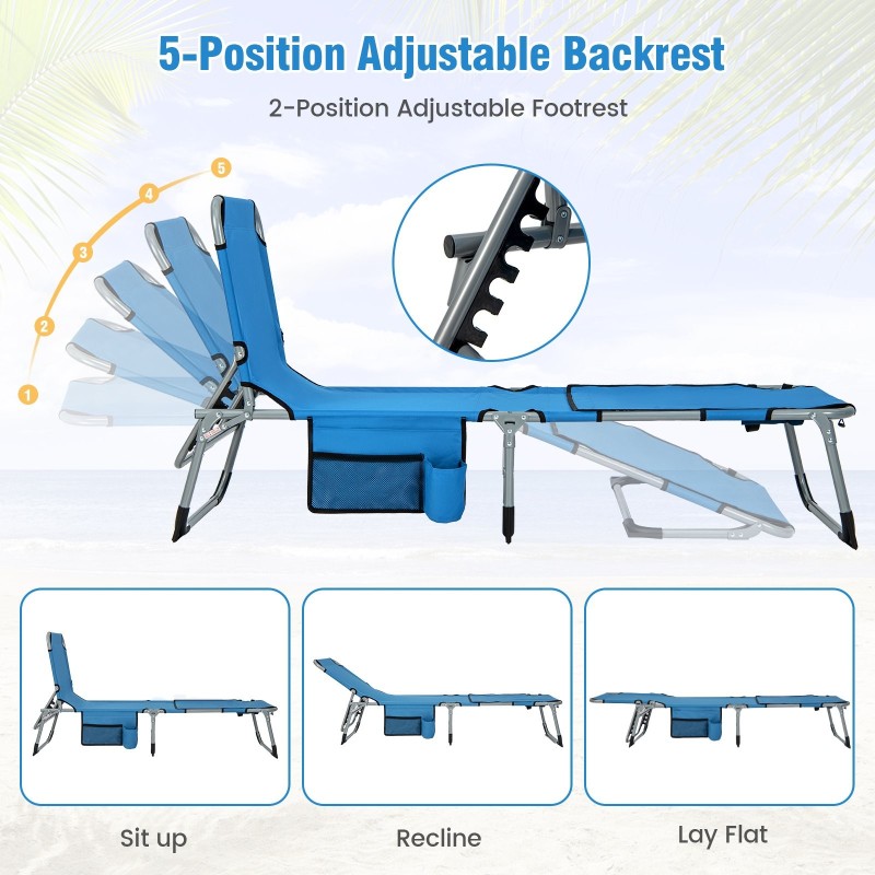 Säädettävä sininen 5-asentoinen taitettava aurinkotuoli ulkokäyttöön Säädettävä sininen 5-asentoinen taitettava aurinkotuoli ulkokäyttöön