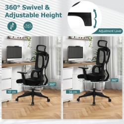Ergonominen musta työtuoli säädettävällä lannerangan tuella