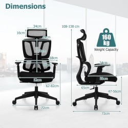 Ergonominen musta työtuoli säädettävällä lannerangan tuella