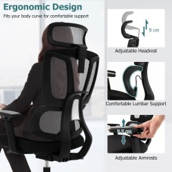 Ergonominen musta työtuoli säädettävällä lannerangan tuella