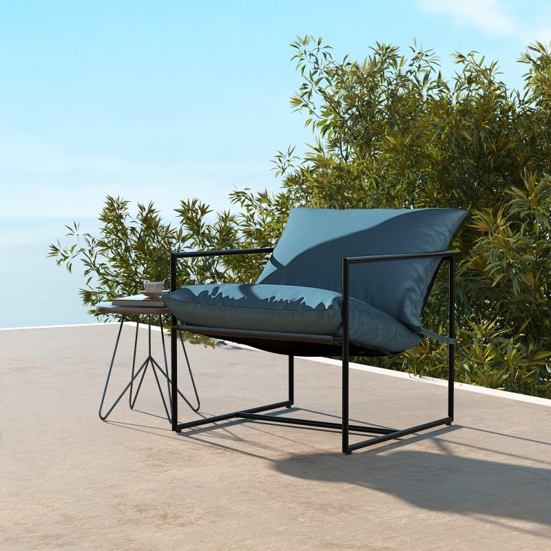 Sling-tyyliset metallirunkoiset nojatuolit, 2 kpl, tummansininen