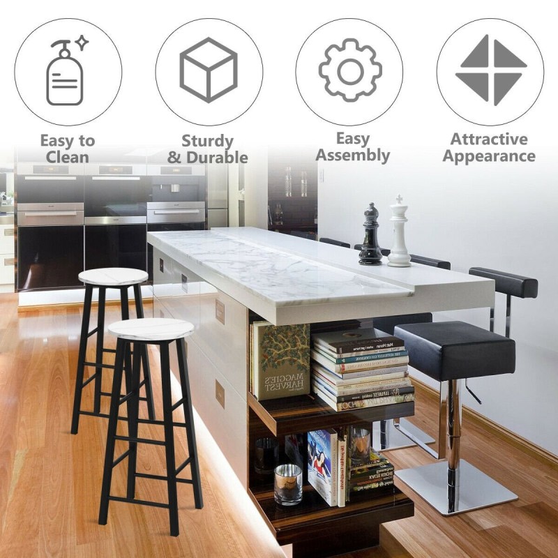 Setti 2 valkoista marmorikuvioista baarijakkaraa jalkatuella