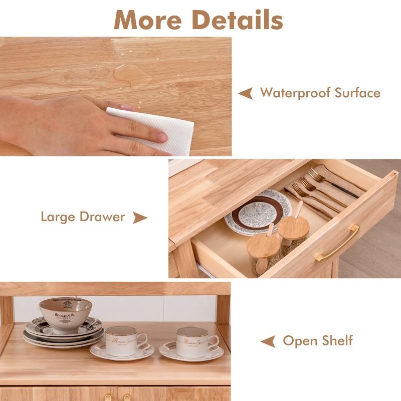 Laskettava keittiövaunu laatikolla ja pyörillä, luonnonväri