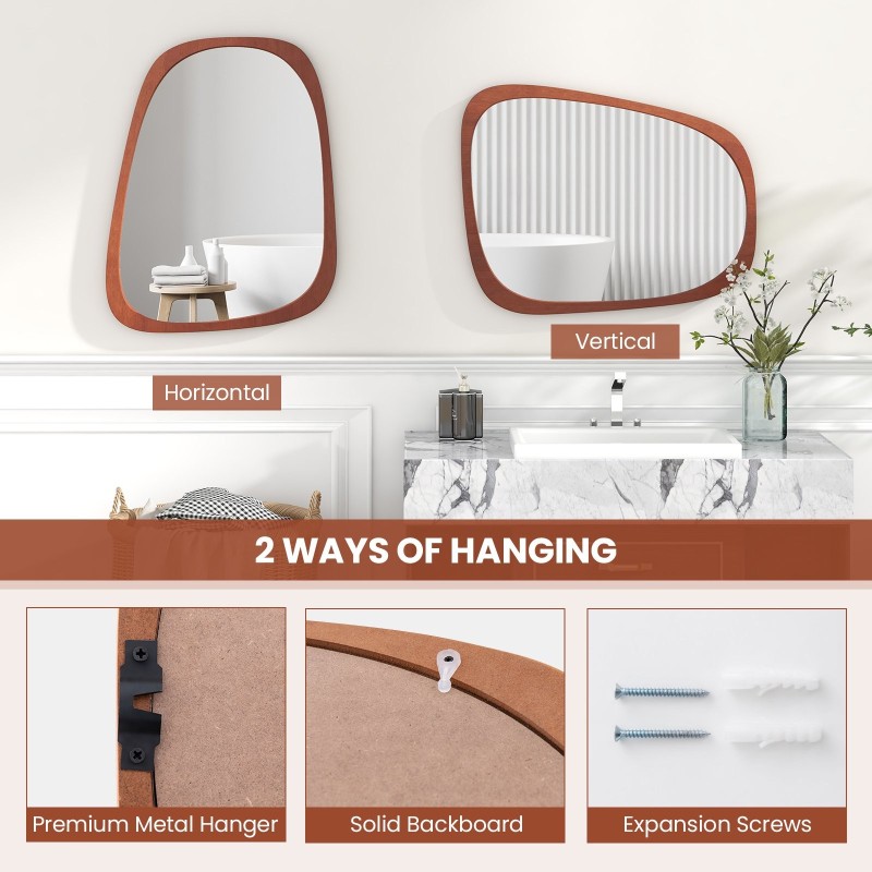 Epäsymmetrinen rustiikkinen seinäpeili luonnollisella puumaisella kehyksellä