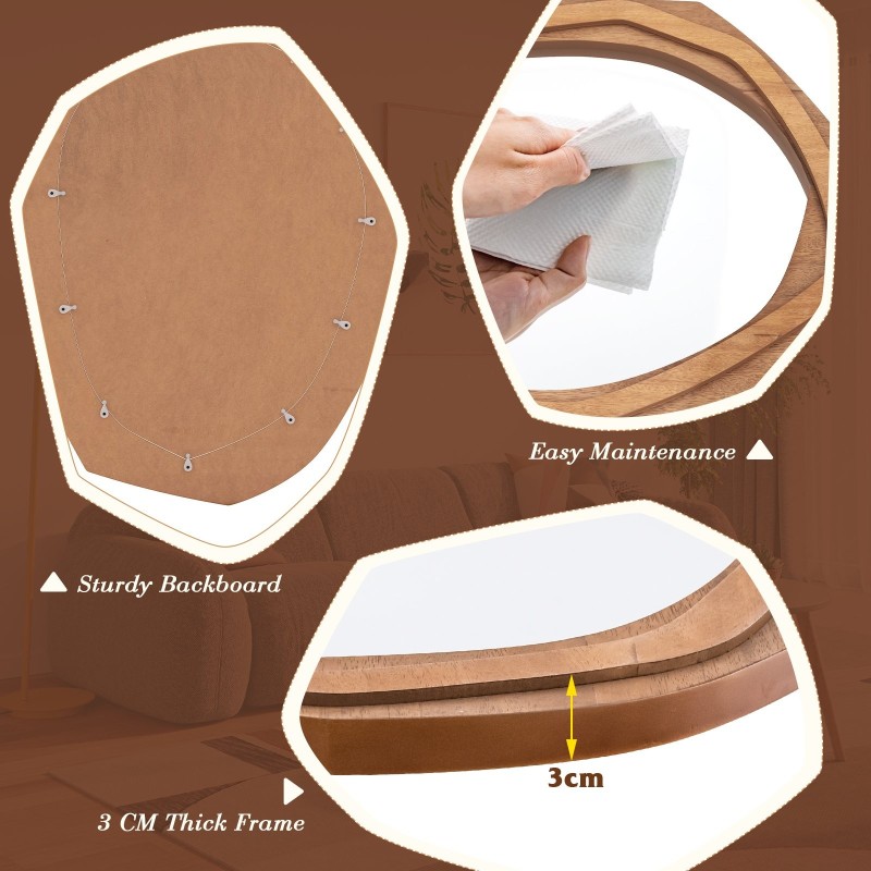 Epäsäännöllinen luonnollinen seinäpeili moderniin sisustukseen 89,5x66 cm