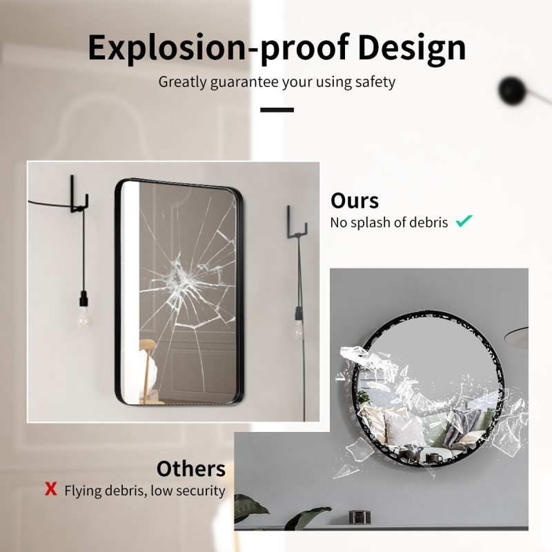 Musta kylpyhuoneen seinäpeili pyöristetyillä kulmilla