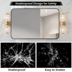 Musta kylpyhuoneen seinäpeili pyöristetyillä kulmilla