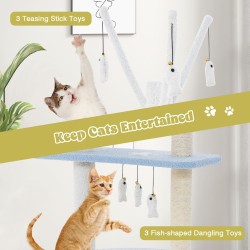 Monitasoinen sininen kissatorni sisal-raapimapylväillä