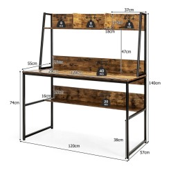 Tietokonepöytä kirjahyllyllä ja säädettävillä jaloilla, ruskea