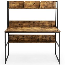 Tietokonepöytä kirjahyllyllä ja säädettävillä jaloilla, ruskea