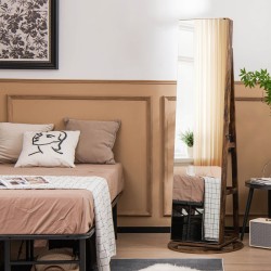 360 asteen peilillinen korukaappi LED-valoilla, rustiikkinen ruskea